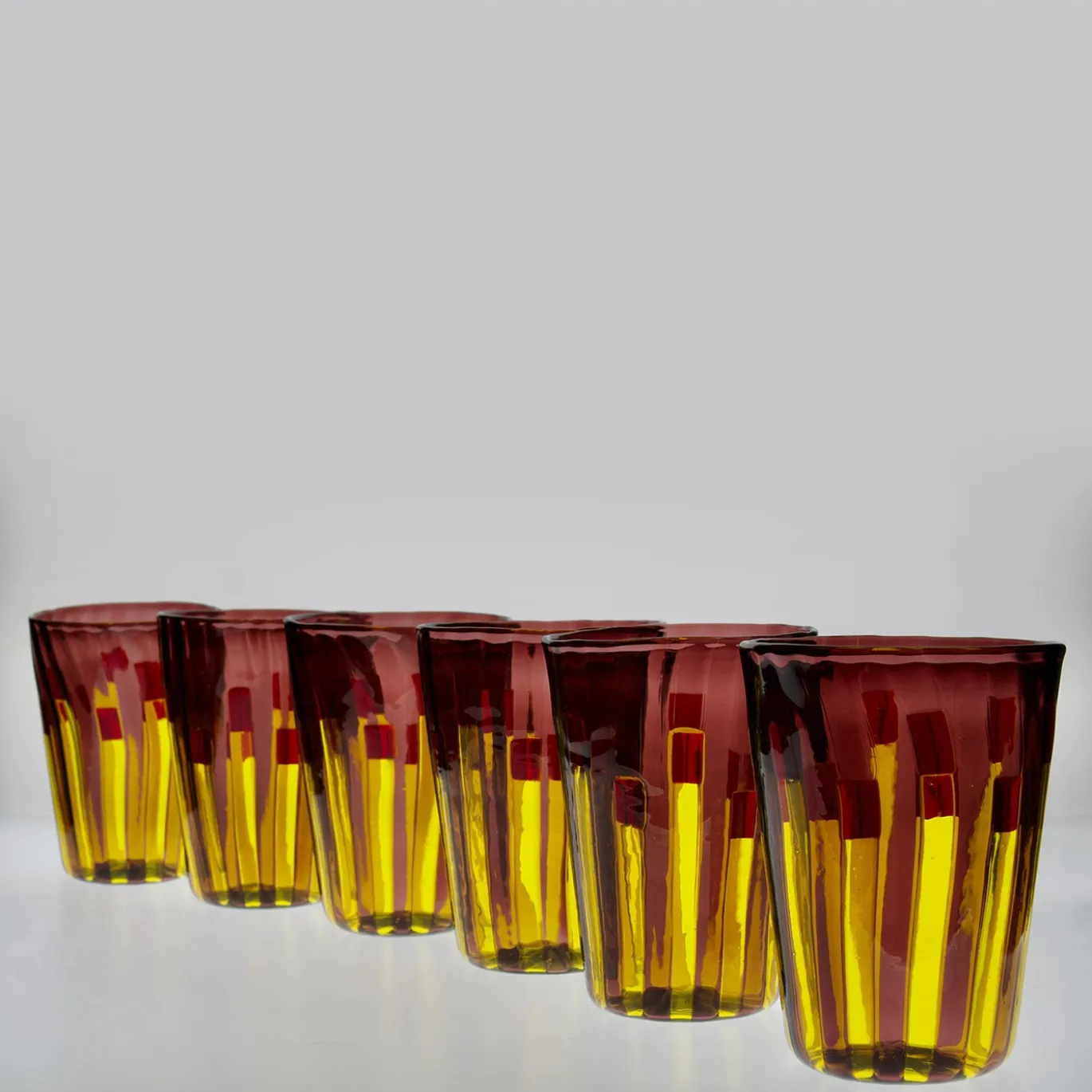 Set di 6 bicchieri in vetro giallo e ametista