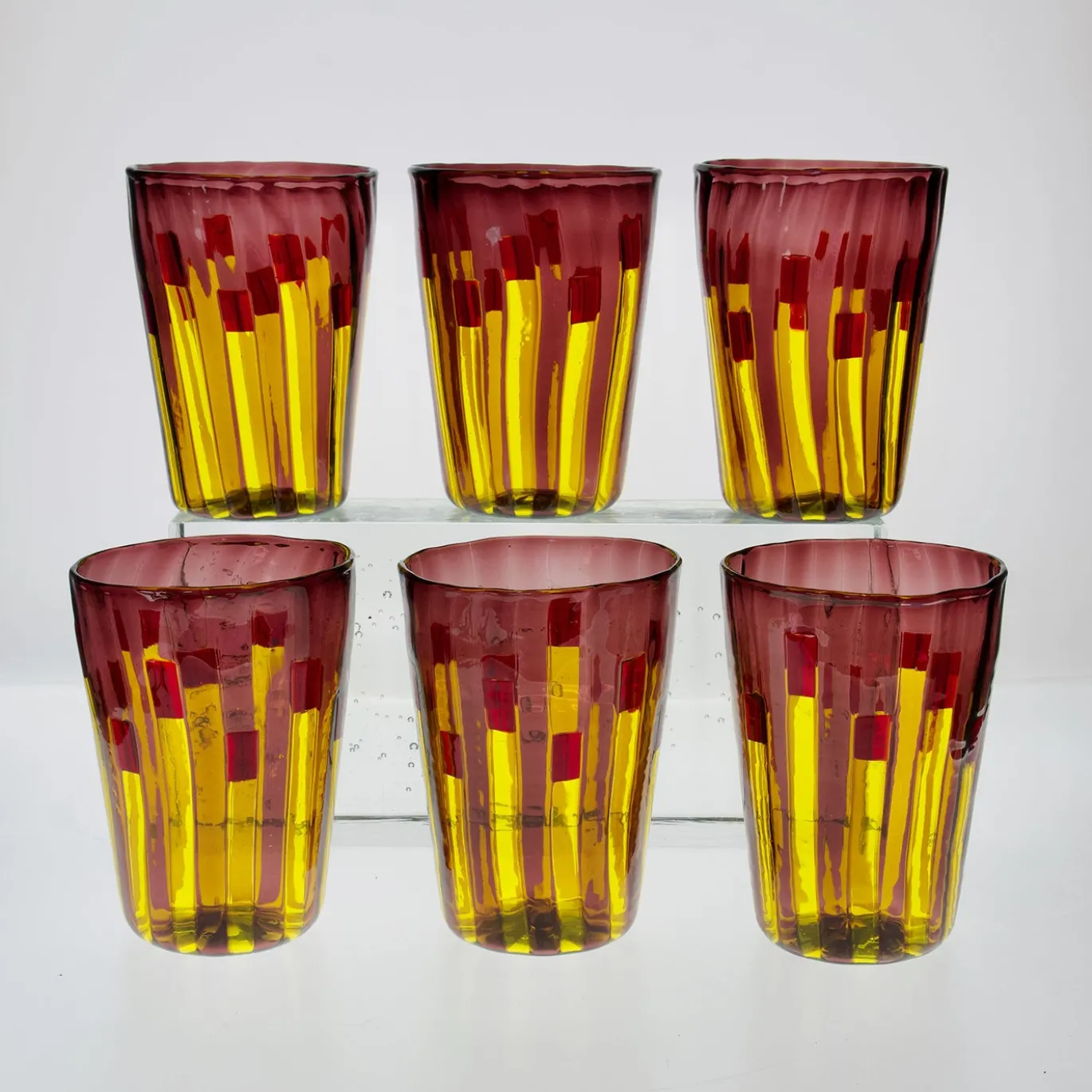 Set di 6 bicchieri in vetro giallo e ametista