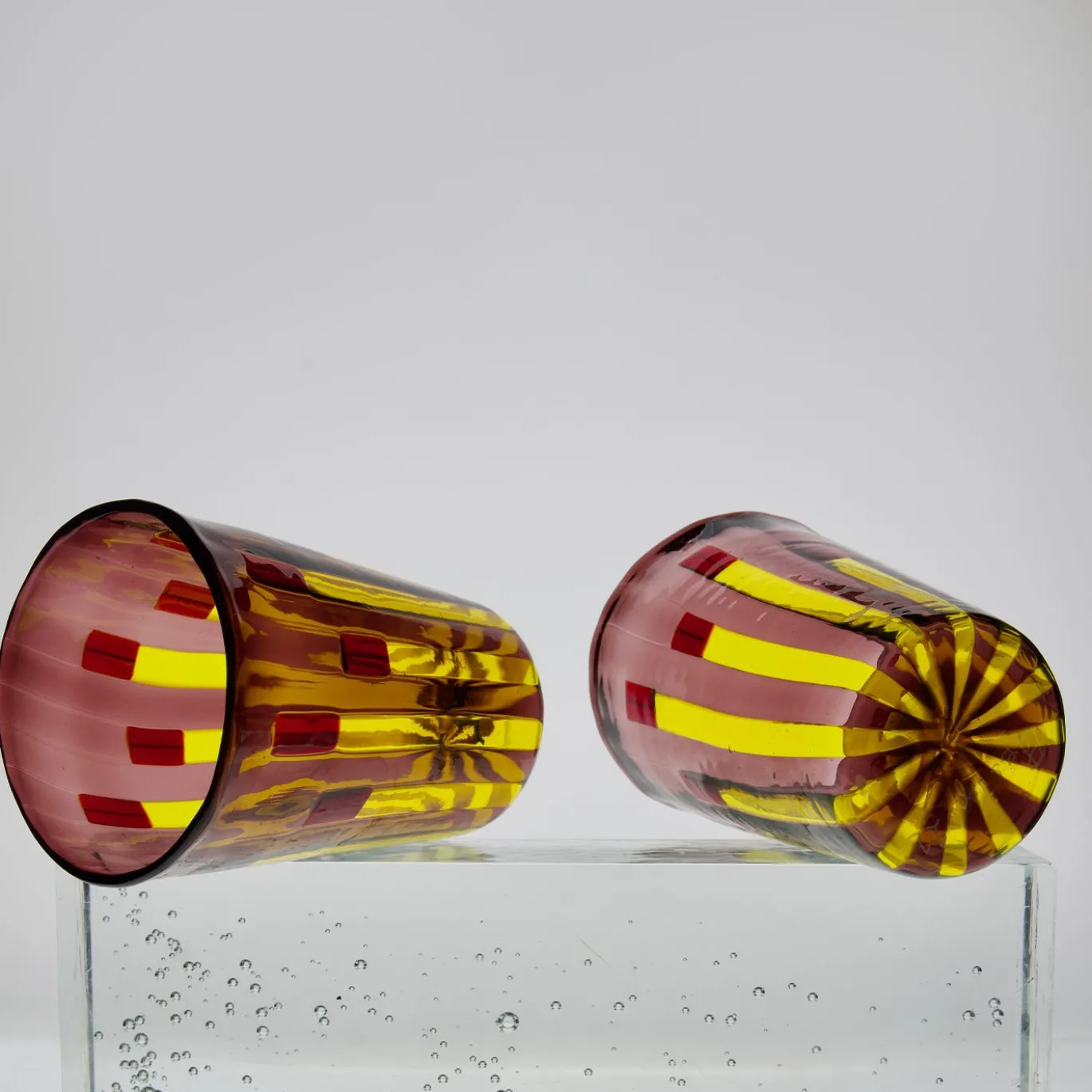 Set di 6 bicchieri in vetro giallo e ametista