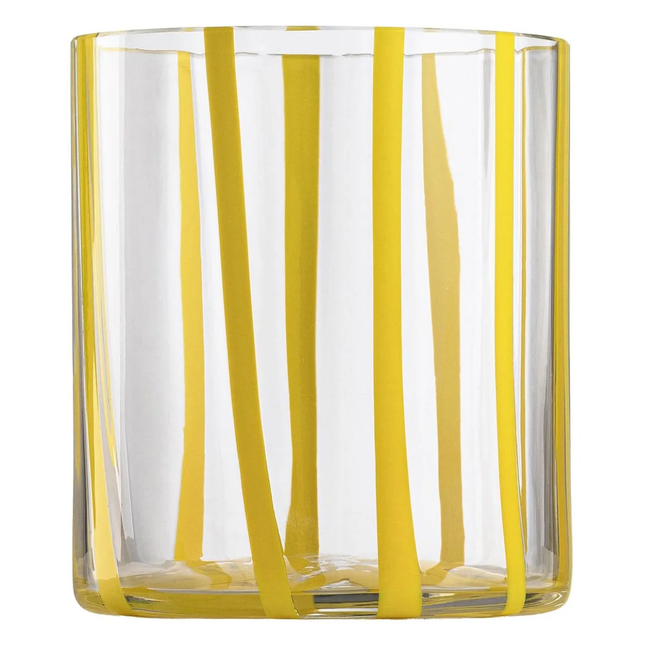 Set di 6 bicchieri tumbler Cyrcus in vetro di Murano rigato giallo e trasparente