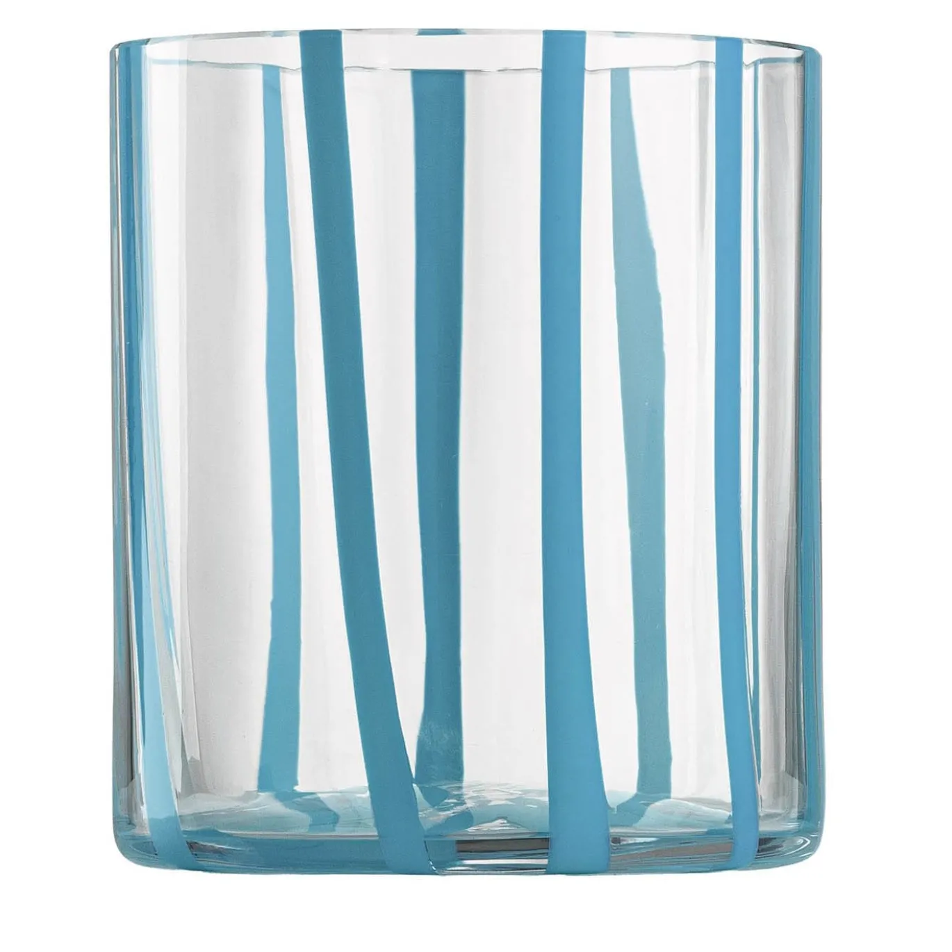 Set di 6 bicchieri tumbler Cyrcus in vetro di Murano rigato azzurro chiaro e trasparente