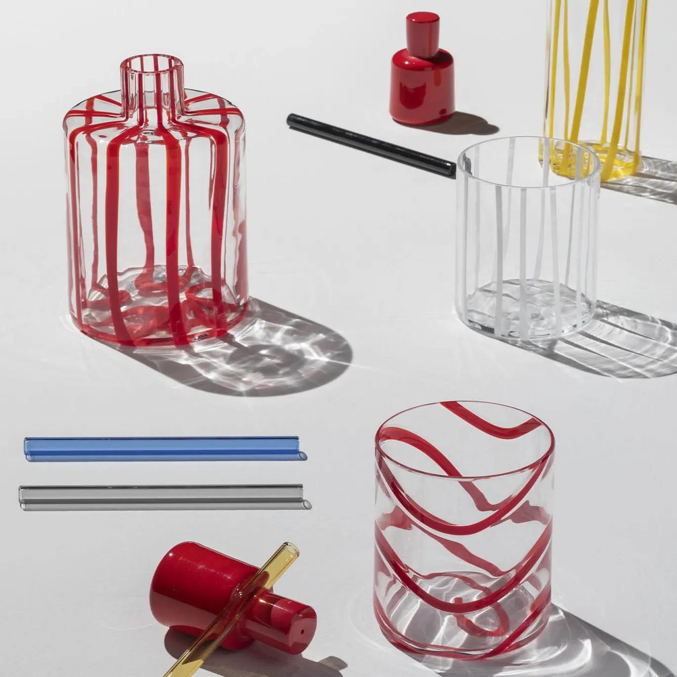 Set di 6 bicchieri tumbler Cyrcus Esse in vetro di Murano Rosso e Trasparente