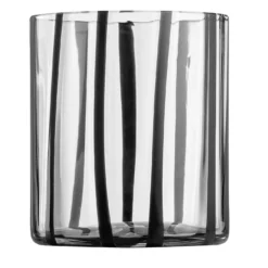 Set di 6 bicchieri tumbler Cyrcus in vetro di Murano rigato nero e trasparente