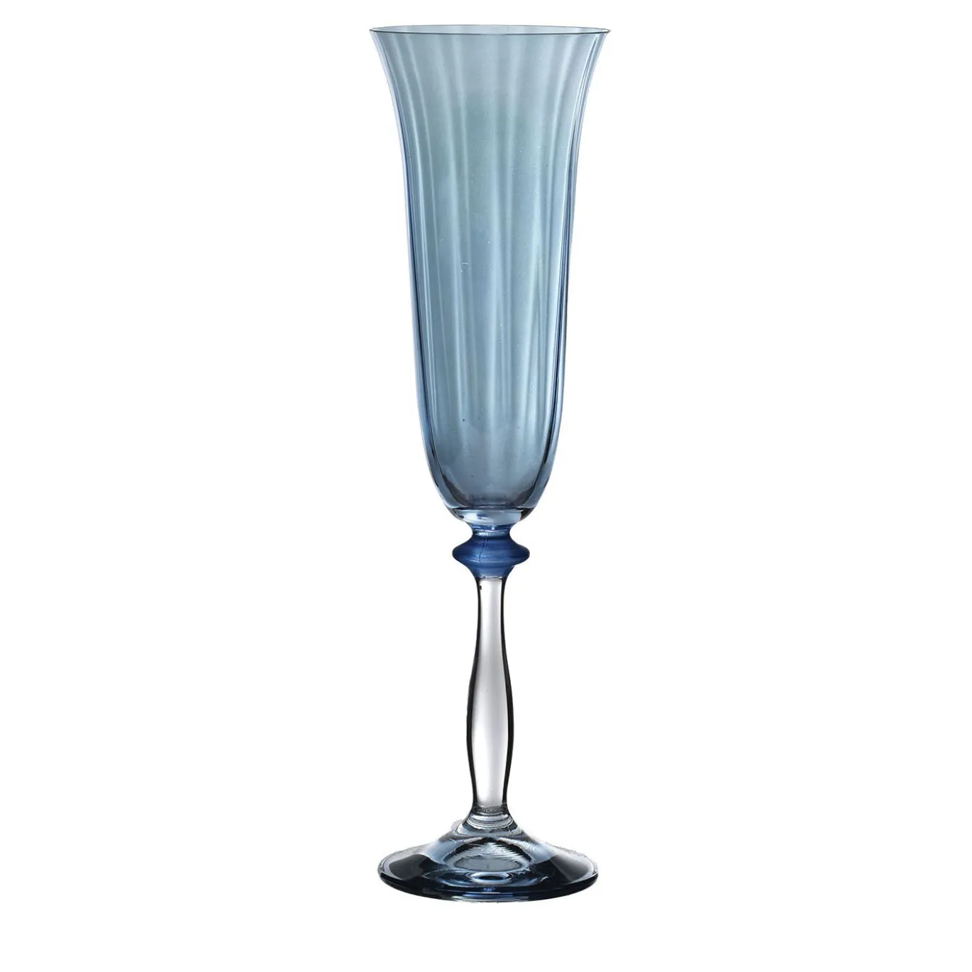 Set di 6 calici da champagne in vetro soffiato blu Primula