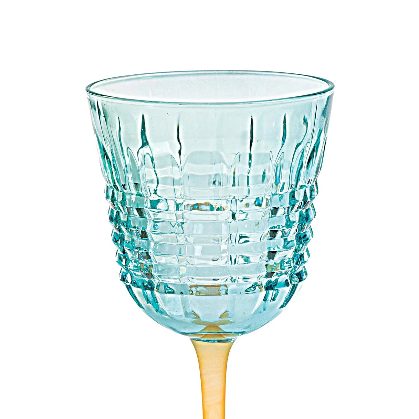 Set di 6 Calici da Vino Londra Aquamarina con base satinata arancione