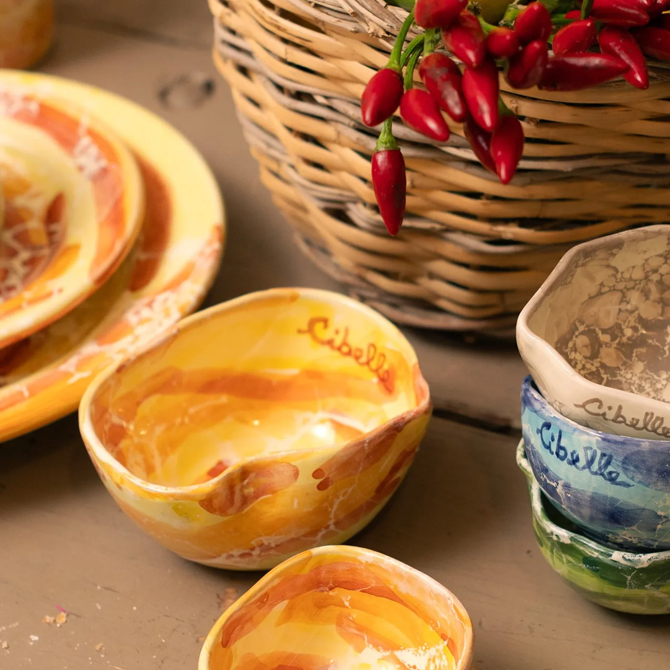 Set di 4 ciotole in ceramica con motivo in marmo giallo per gelato