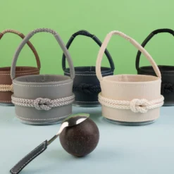 Set di 6 cucchiaini da tè con impugnatura in ecopelle blu
