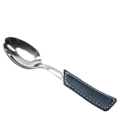 Set di 6 cucchiaini da tè con impugnatura in ecopelle blu