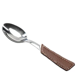 Set di 6 cucchiaini da tè con manico in ecopelle beige