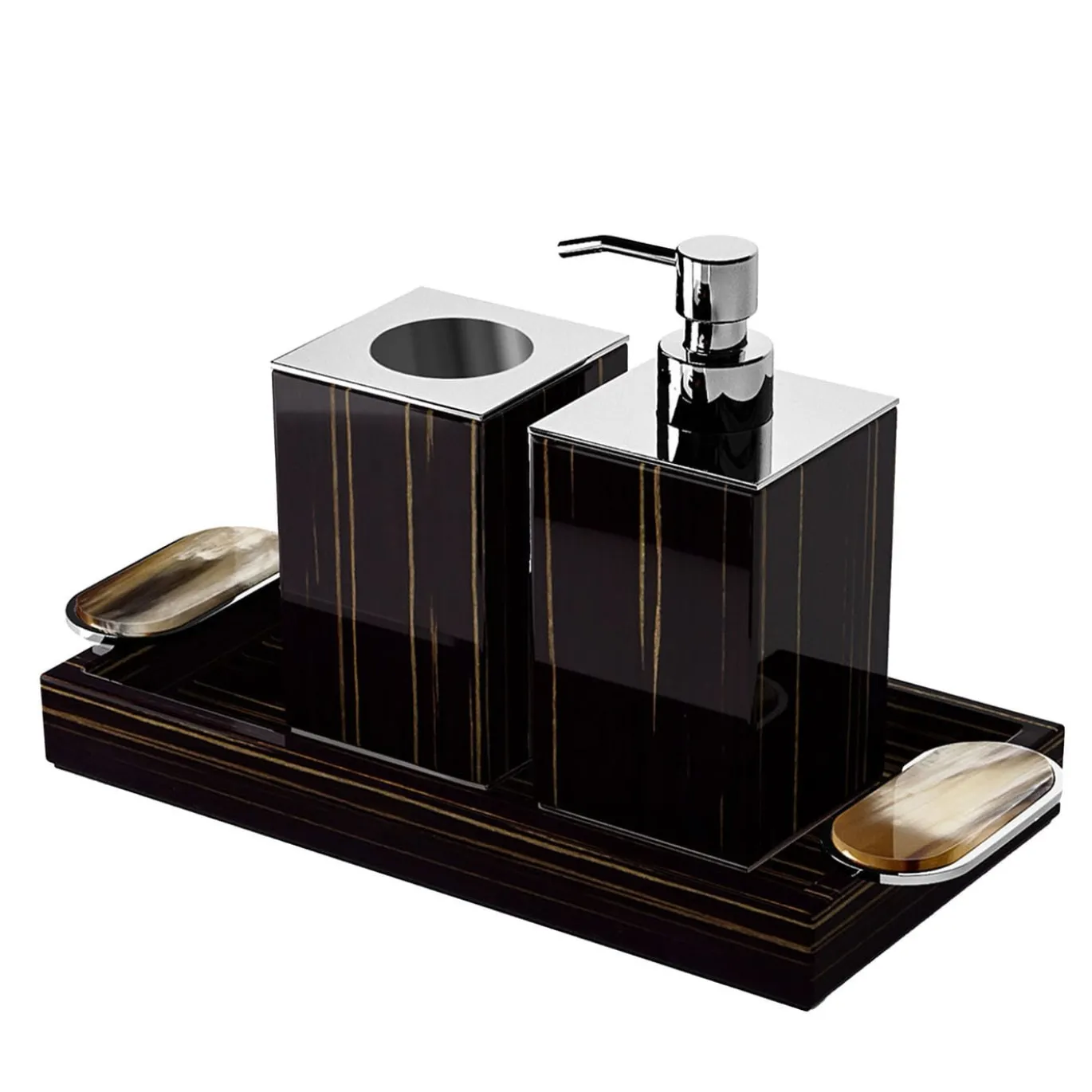 Set di dispenser per sapone e portaspazzolino Argentella Ebano
