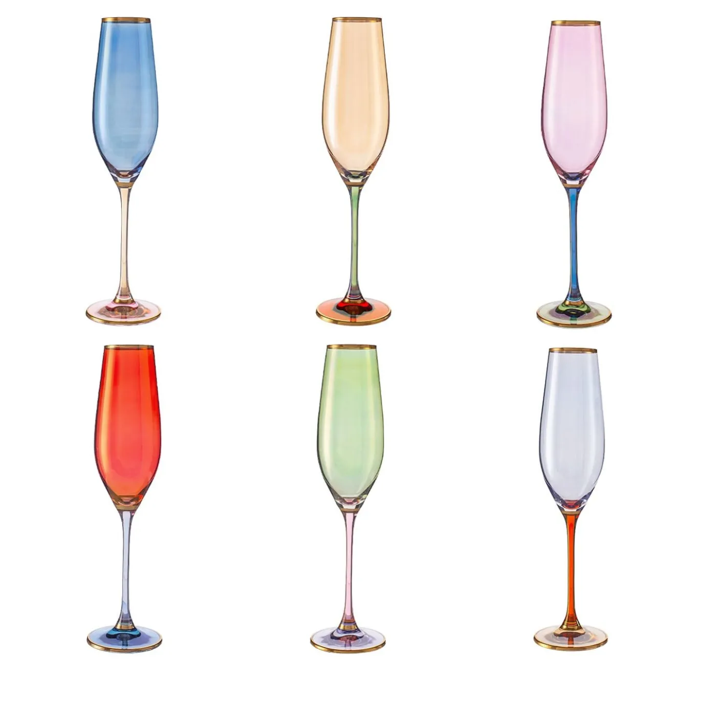 Set di 6 flûte da champagne policromi