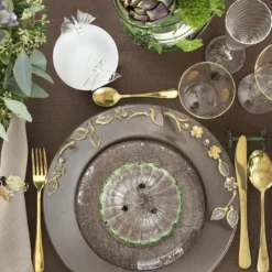 Set di 4 lussuosi tovaglioli di puro lino Taupe con frange a mano