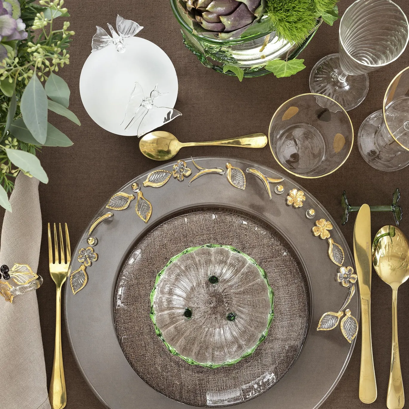 Set di 4 lussuosi tovaglioli di puro lino Taupe con frange a mano