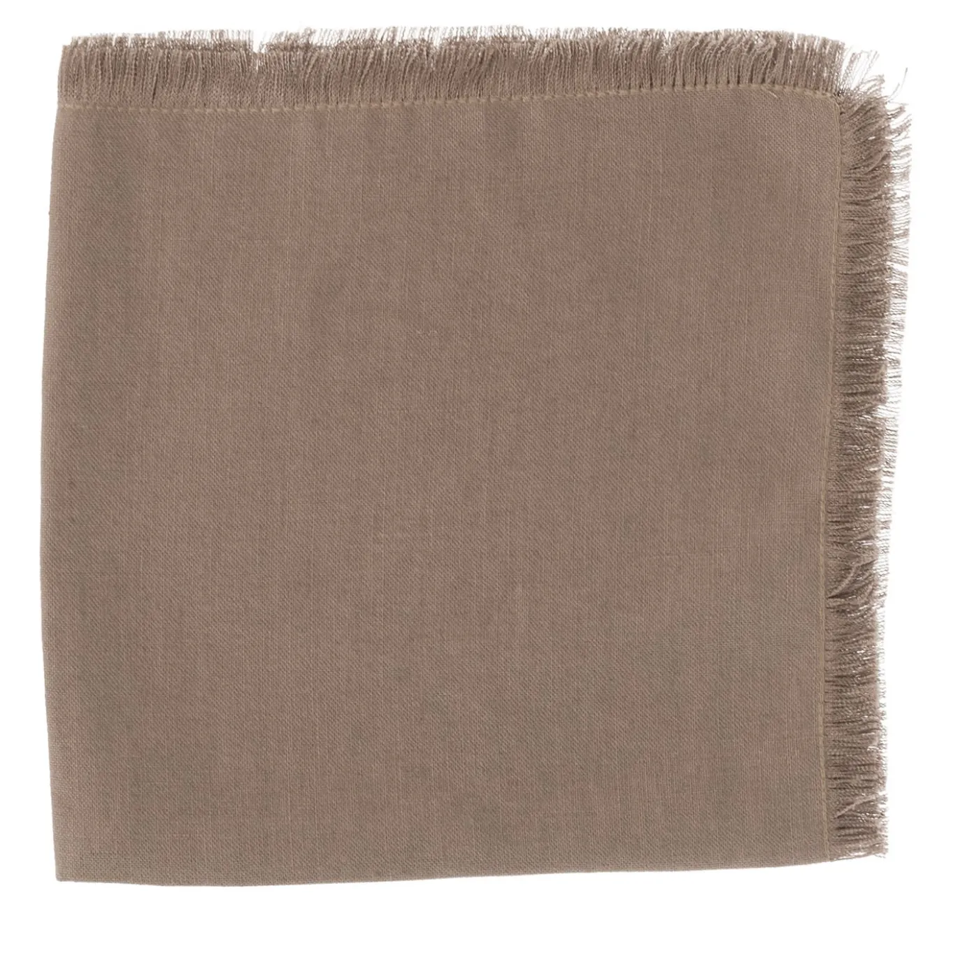 Set di 4 lussuosi tovaglioli di puro lino Taupe con frange a mano