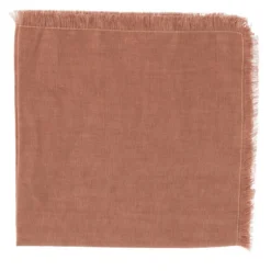 Set di 4 lussuosi tovaglioli in puro lino color bronzo-rosa, bordati a mano