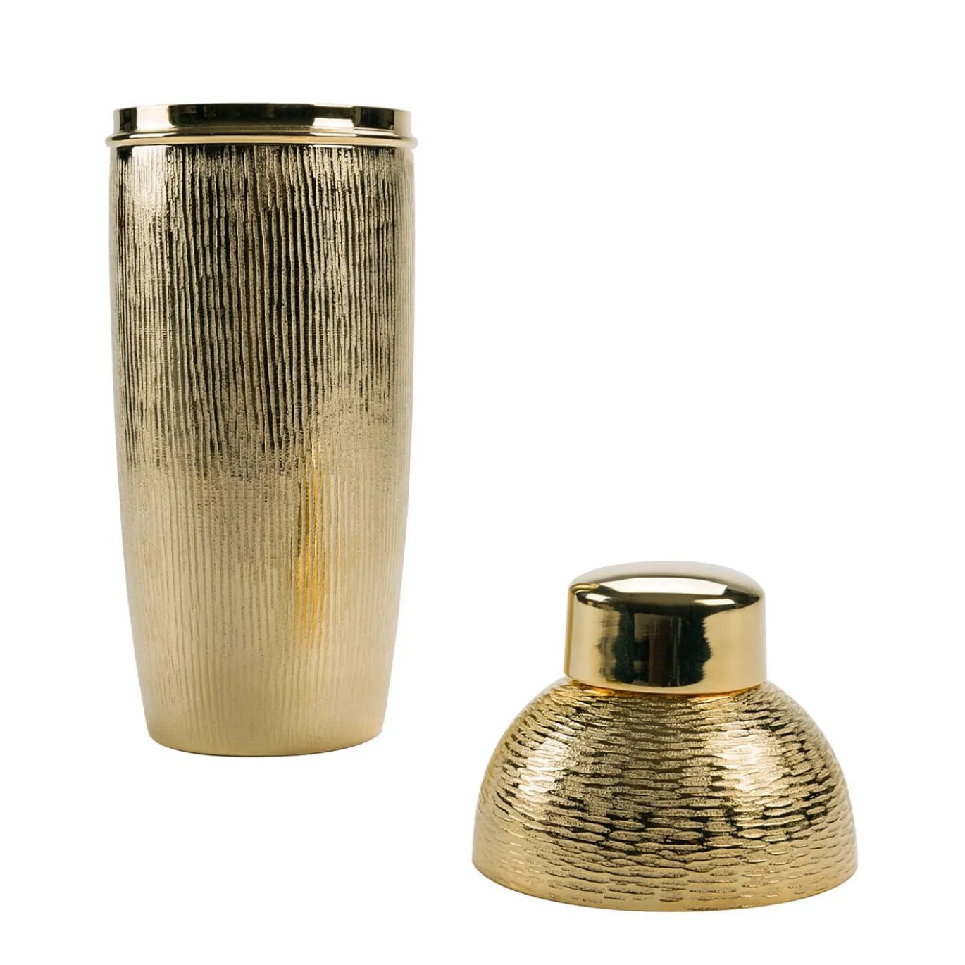 Set di 2 pezzi di shaker e miscelatore in ottone placcato oro con texture Cortex
