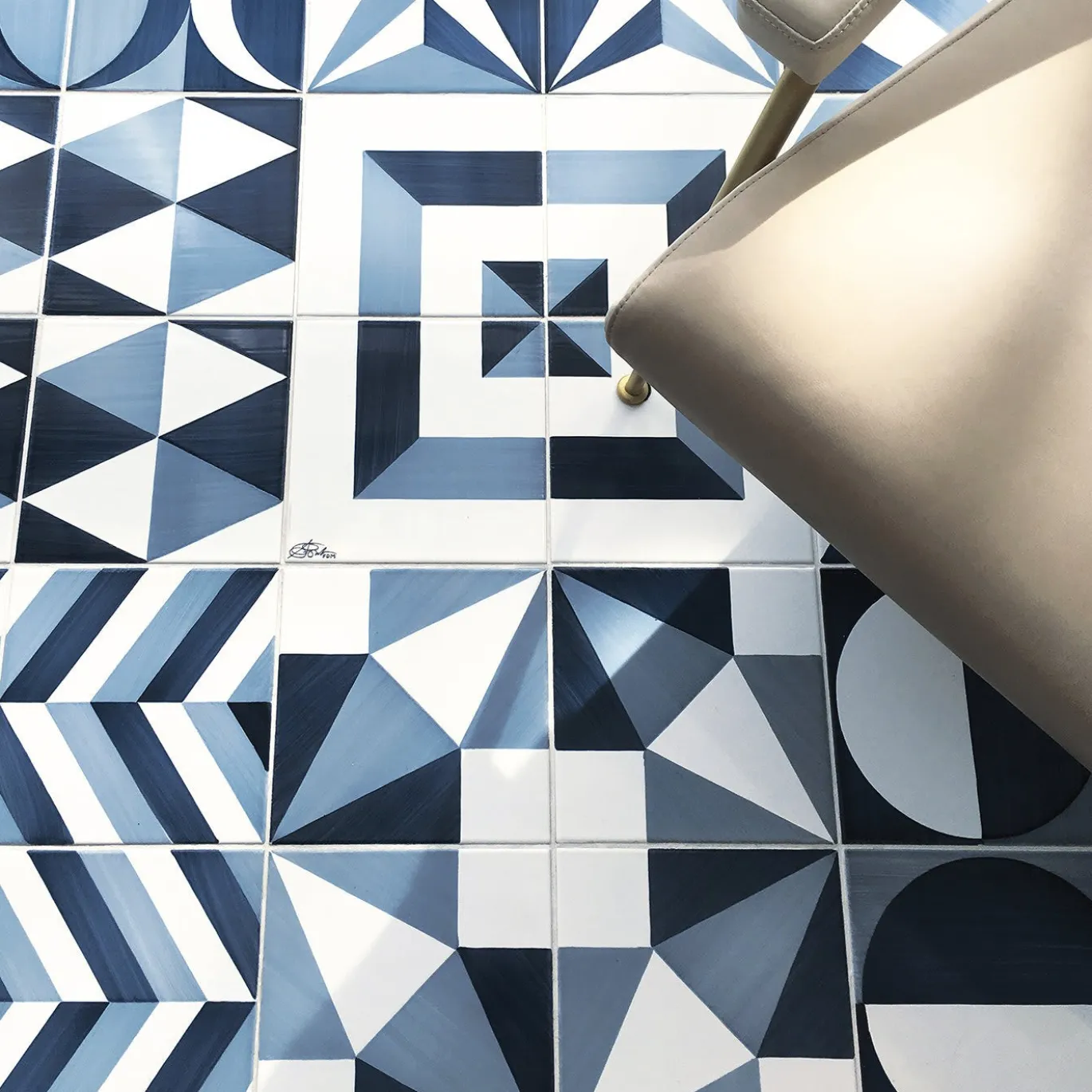 Set di 25 piastrelle Blu Ponti Decorazione Tipo 1 di Gio Ponti