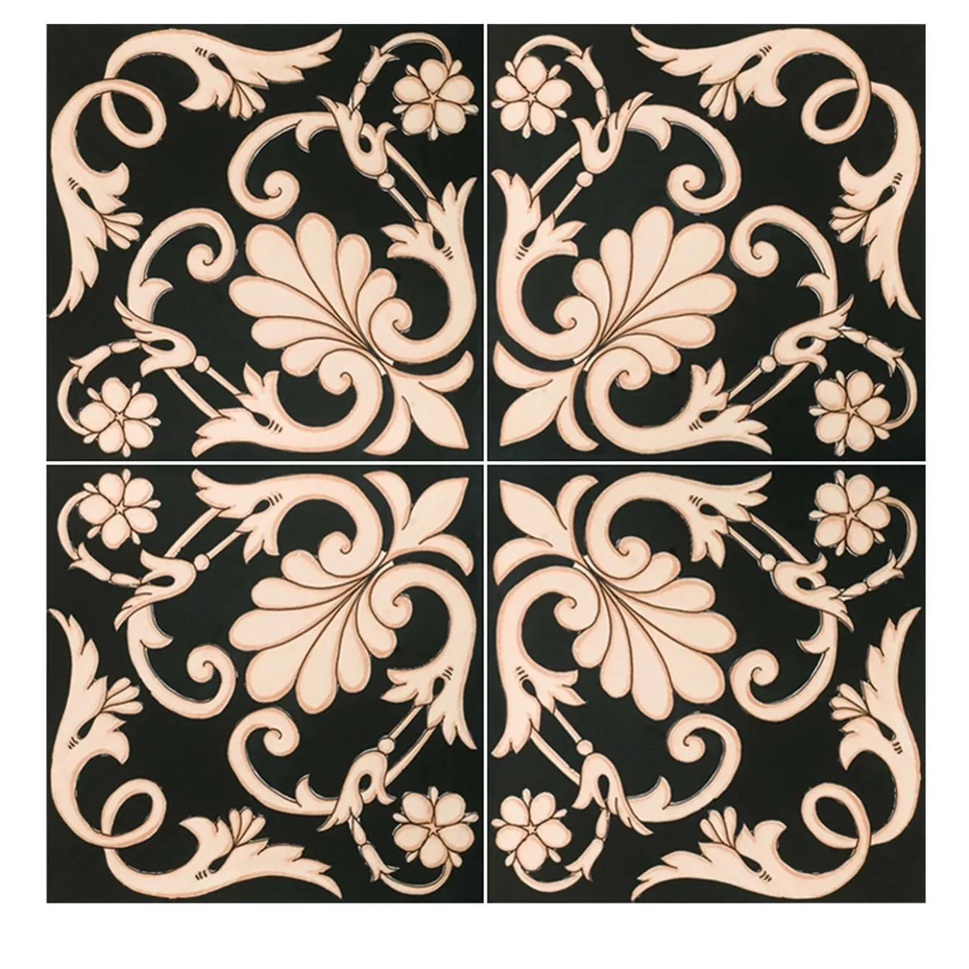 Set di 25 piastrelle nere Ieranto collezione Fiori Scuri