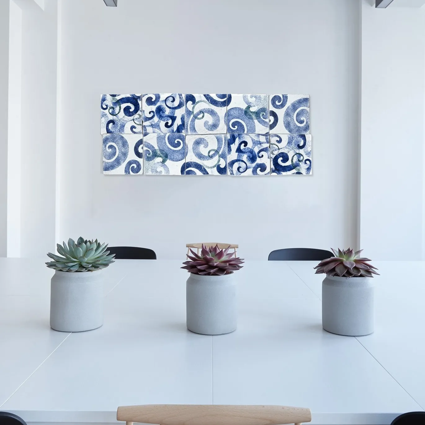 Set di 64 piastrelle quadrate blu e verdi Barocco