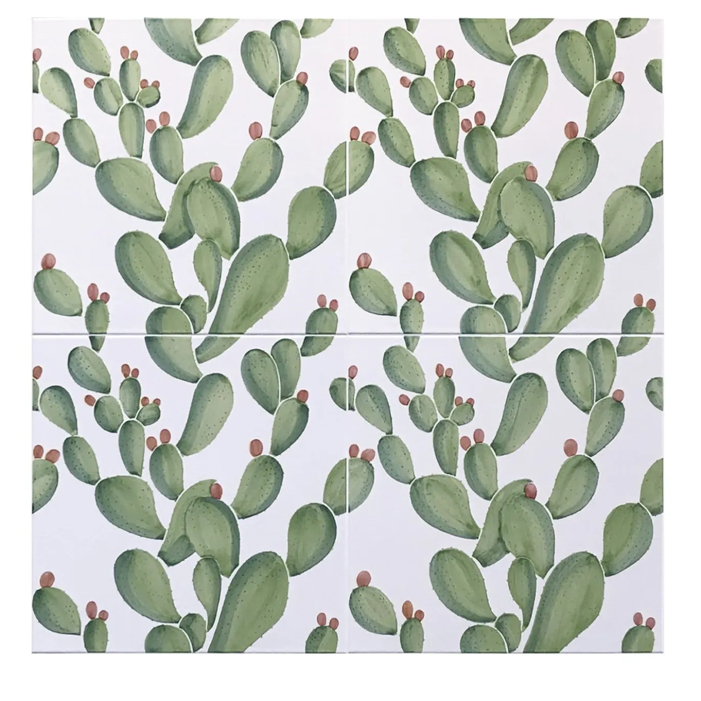 Set di 4 piastrelle Verde Verticale Cactus