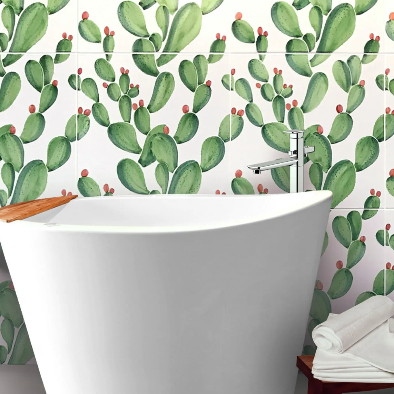Set di 4 piastrelle Verde Verticale Cactus