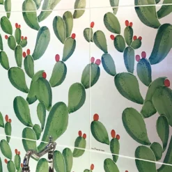 Set di 4 piastrelle Verde Verticale Cactus
