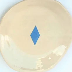 Set di 4 piatti Arlecchino in ceramica avorio e azzurro