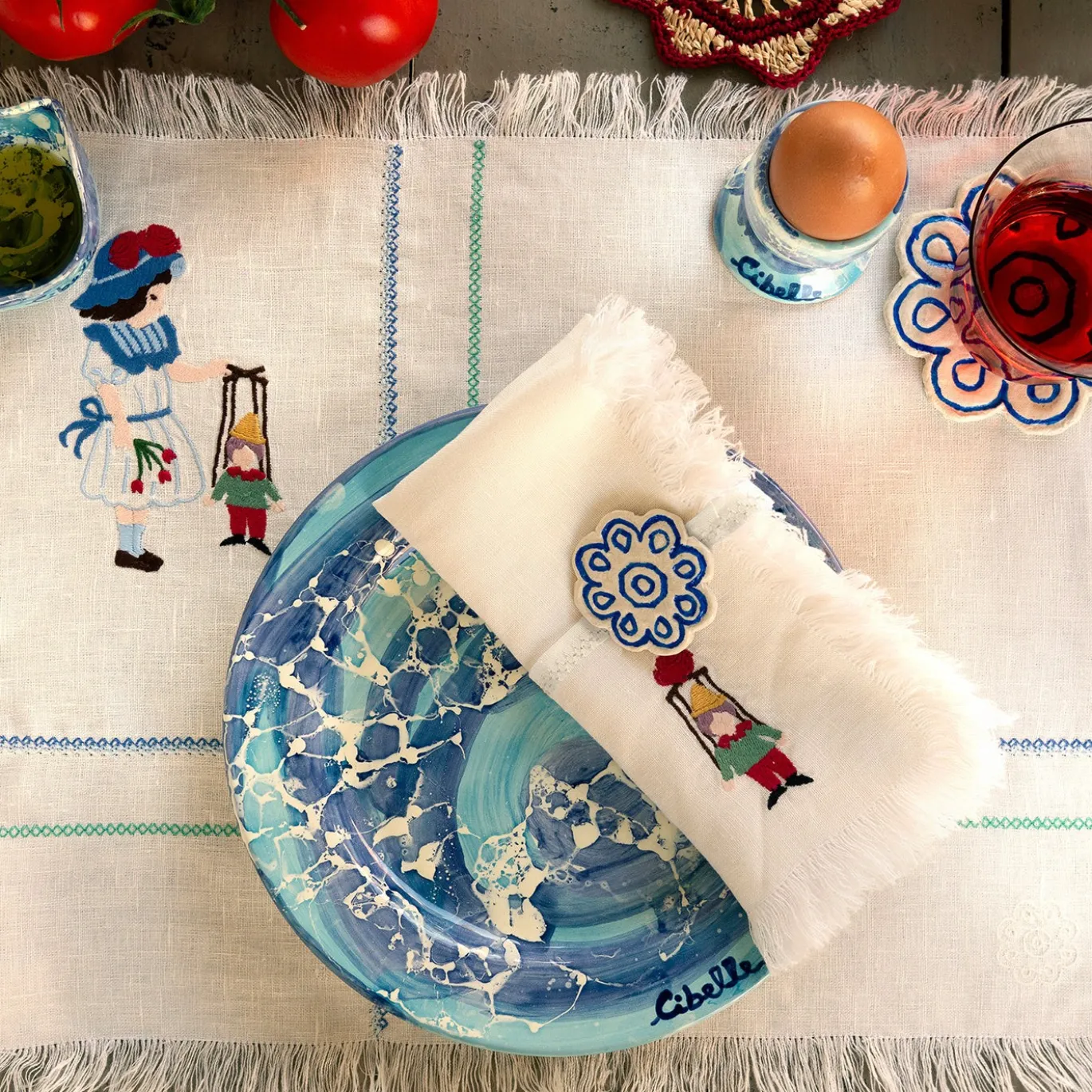 Set di 4 piatti da cena in ceramica con motivo in marmo blu