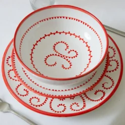 Set di 4 piatti da cena in ceramica rossa Luminaria