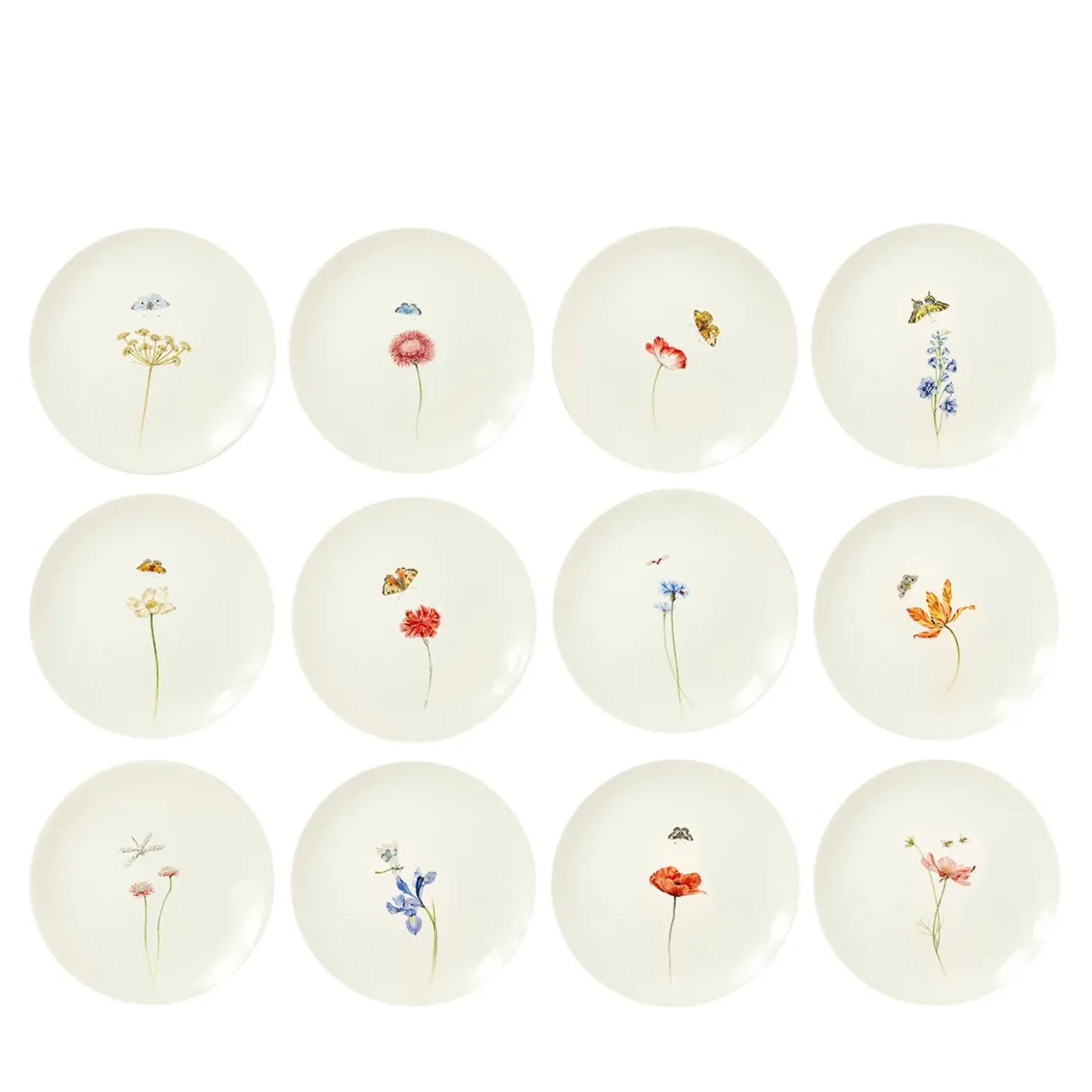 Set di 12 Piatti da Dessert Bloom in Ceramica Bianca