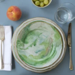 Set di 6 piatti da dessert della collezione Trompe-l’Oeil in porcellana e oro realizzati a mano