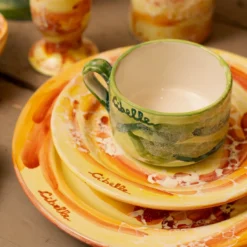 Set di 4 piatti da dessert in ceramica con motivo marmo giallo