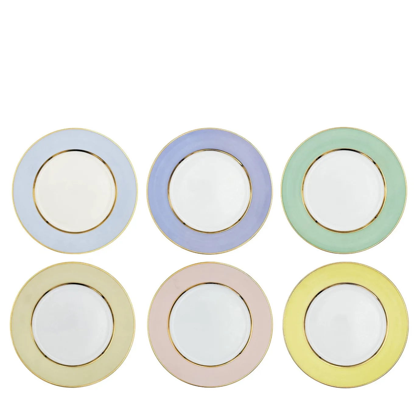 Set di 6 Piatti da Dessert in Porcellana Multicolore Pastello