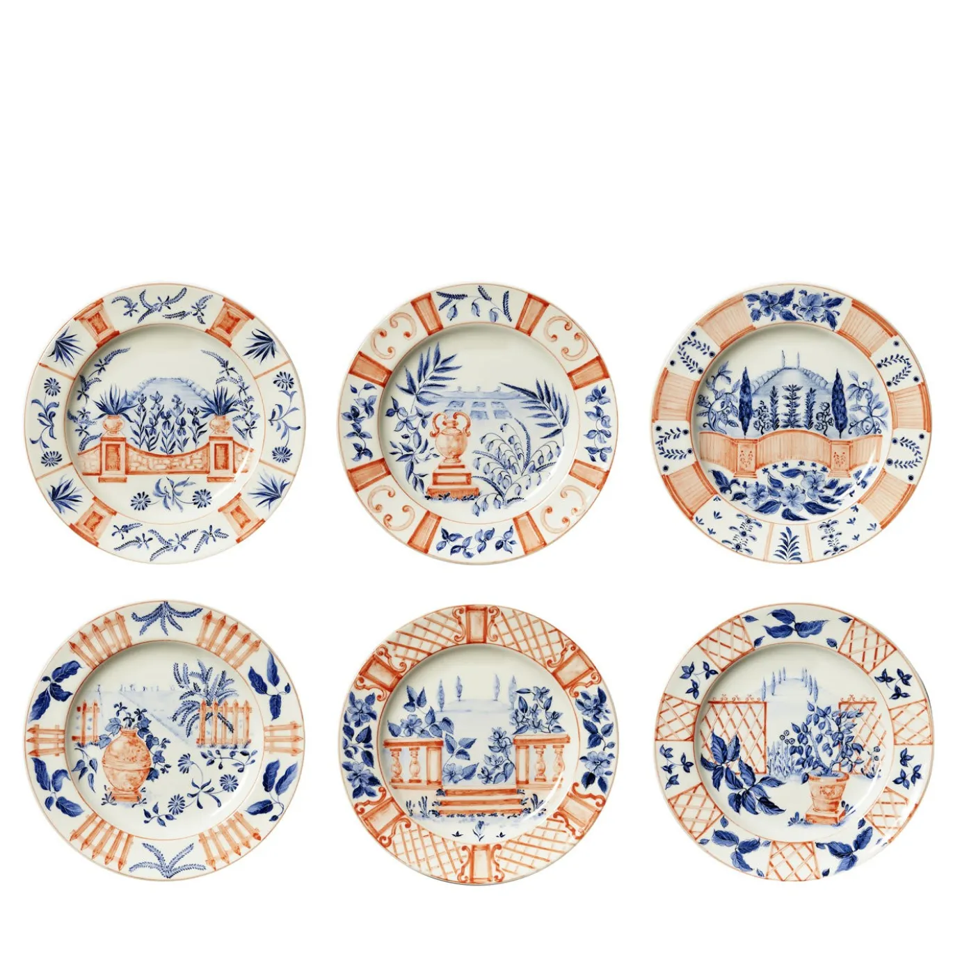 Set di 6 Piatti da Dessert Italian Views in Ceramica Rossa