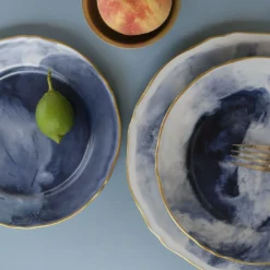 Set di 6 piatti da dessert Luna in porcellana e oro realizzati a mano