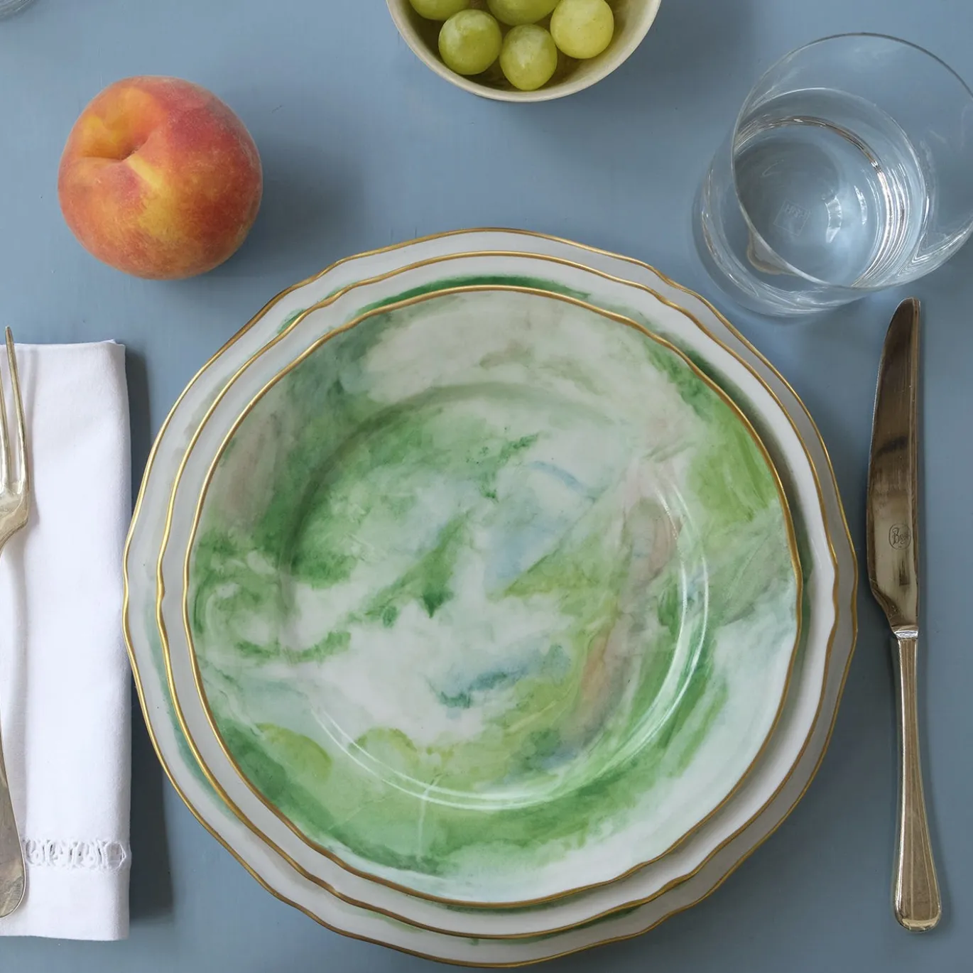 Set di 6 Piatti da dessert Malachite in porcellana e oro realizzati a mano