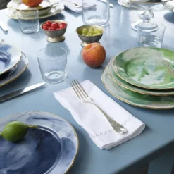 Set di 6 Piatti da dessert Malachite in porcellana e oro realizzati a mano