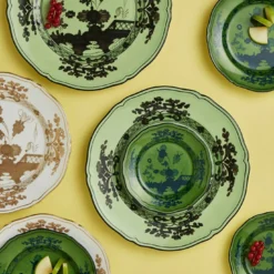 Set di 6 Piatti da Dessert Oriente Italiano Malachite in Porcellana Verde