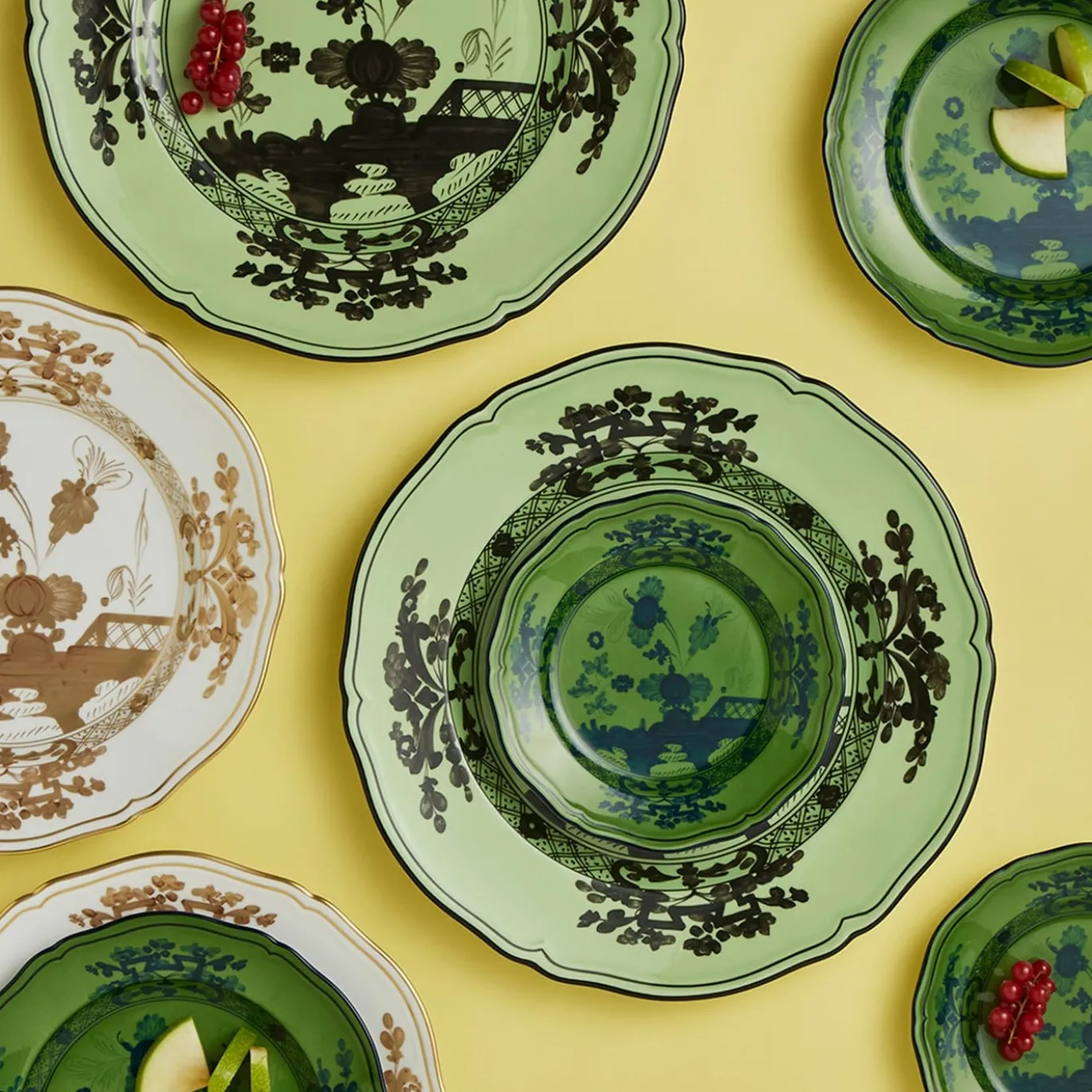 Set di 6 Piatti da Dessert Oriente Italiano Malachite in Porcellana Verde
