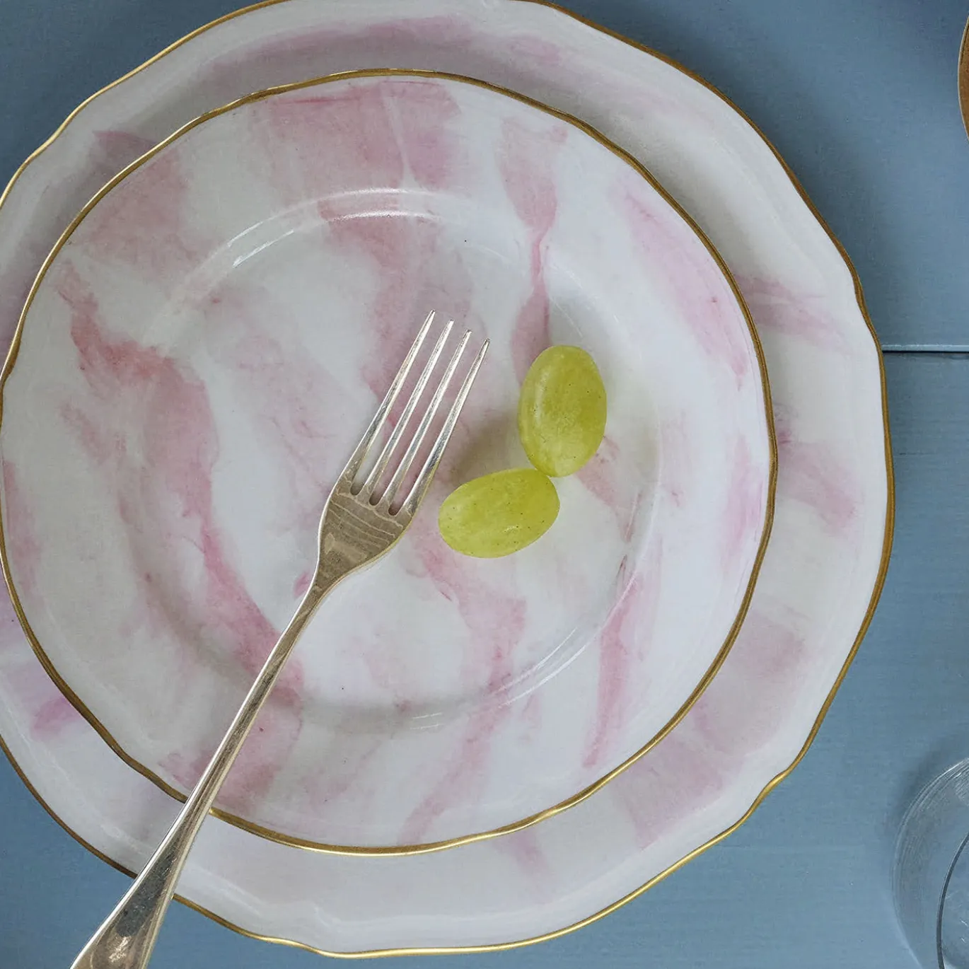 Set di 6 piatti da dessert Rosa Nuvola in porcellana e oro realizzati a mano