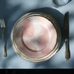Set di 6 piatti da dessert Rosa Paris in porcellana e oro realizzati a mano