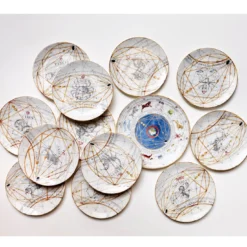 Set di 12 Piatti da Dessert Zodiaco in Ceramica Bianca