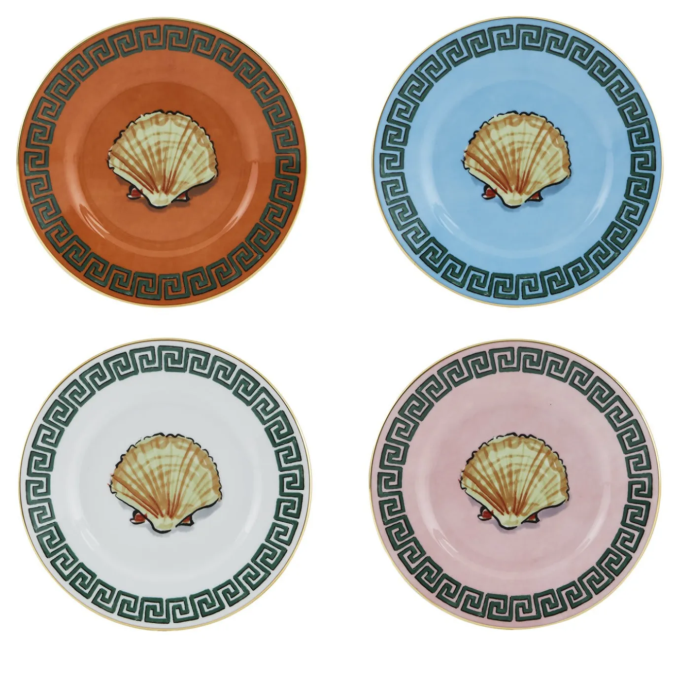 Set di 4 Piatti da Pane Il Viaggio di Nettuno in Porcellana di Luke Edward Hall
