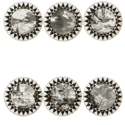 Set di 6 piatti da portata in porcellana Casquets con geometrie e paesaggi