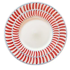 Set di 12 piatti da pranzo in ceramica rossa