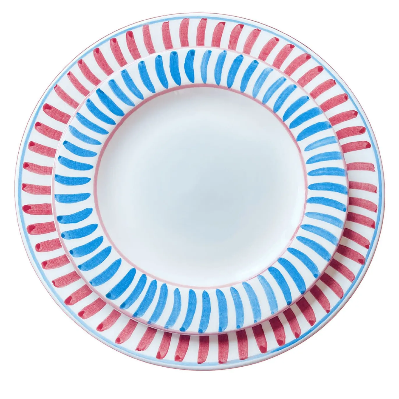 Set di 12 piatti da pranzo in ceramica rossa e blu