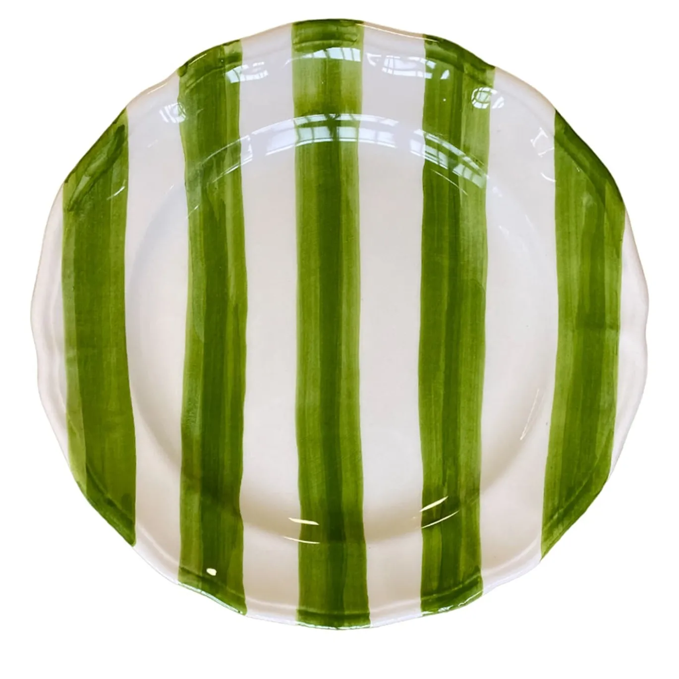 Set di 4 piatti da pranzo in ceramica dipinti a mano con strisce verdi
