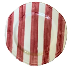 Set di 4 piatti da pranzo in ceramica dipinti a mano con strisce rosse