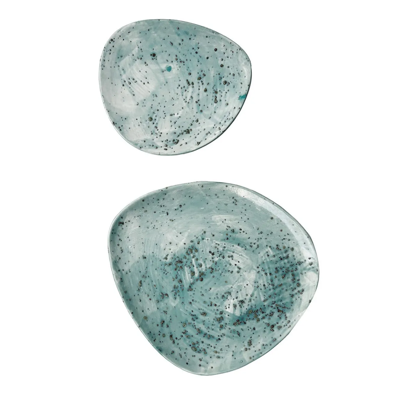 Set di 2 piatti da pranzo Jade screziati color verde acqua
