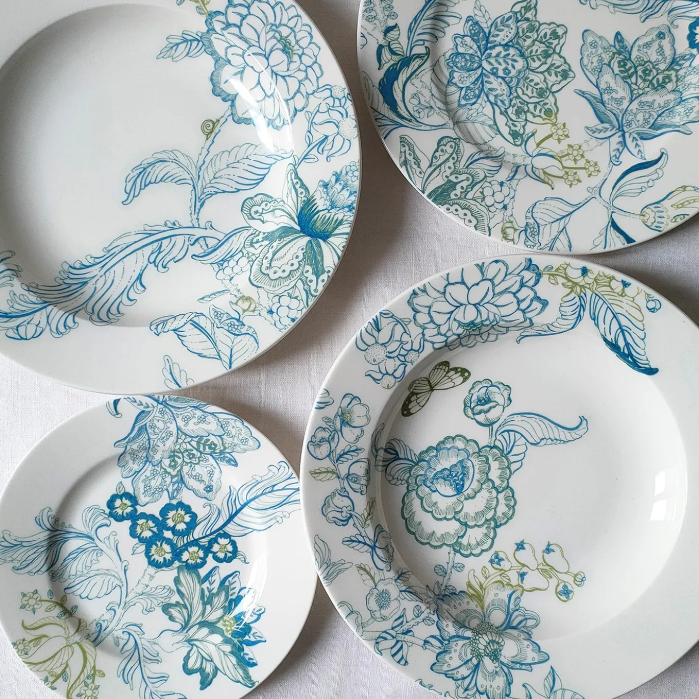 Set di 2 piatti da zuppa in porcellana Florian blu chiaro e verde